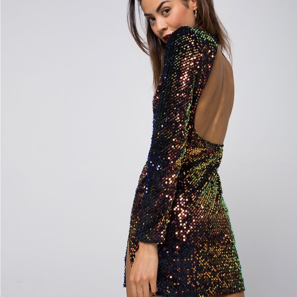 Motel Rocks Sequin Long Sleeve Mini Dress - Picture 2 of 8